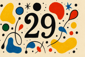 Image illustrant la rubrique Actus Express, chiffre 29 en grand, style inspiré de Joan Miró, formes abstraites et couleurs vives.