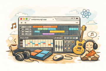 Interface d’un studio audio multipiste dans un navigateur avec pads MIDI et mixeur