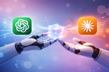 Illustration conceptuelle de migration de mémoire entre assistants IA avec Claude et ChatGPT